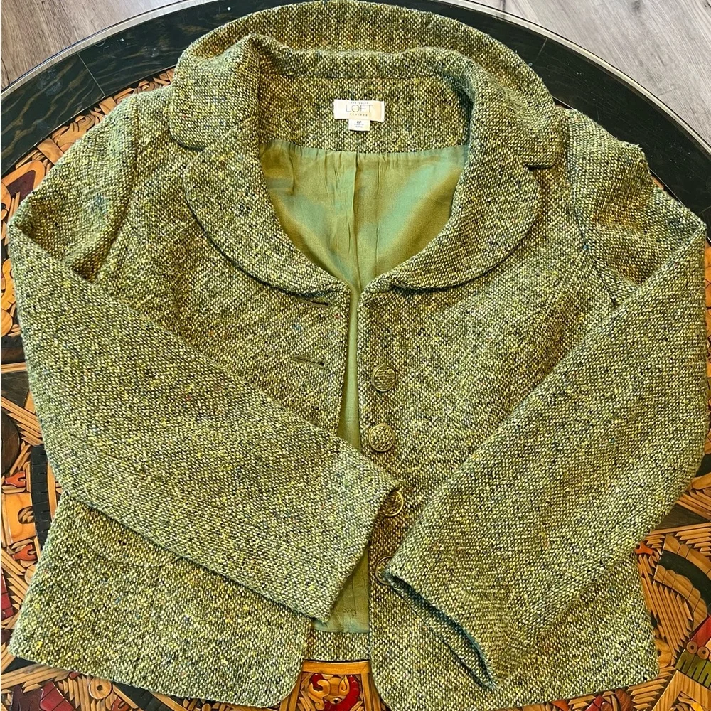 Ann Taylor Olive Tweed Blazer - Picture 2 of 4